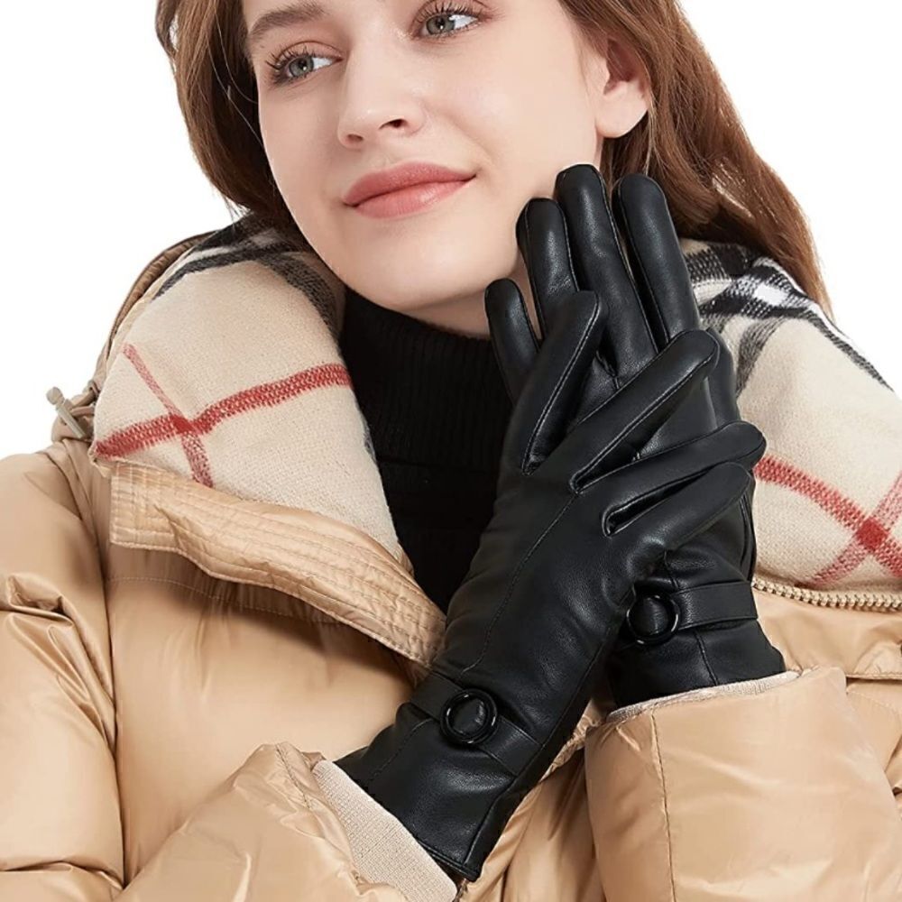 Winter Leather Gloves Black 